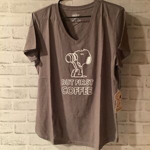 Peanuts Women's XL But First Coffee Snoopy Graphic Tee